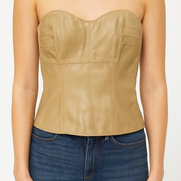 Penta Tops - Penta Beige Leather Bustier